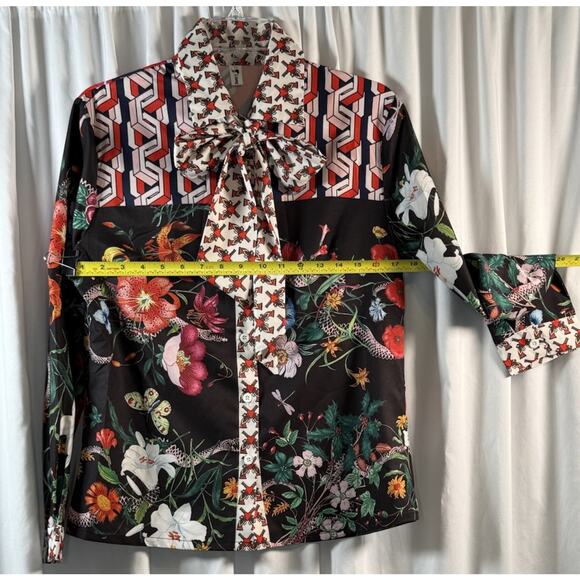 Liang Dian YiZ Bow Shirt Multi Color Print 2XL Academia Chic 80-70-01 - Picture 13 of 15